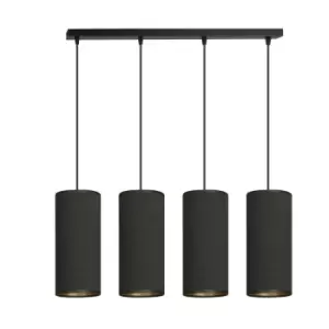 Bente Black Bar Pendant Ceiling Light with Black Fabric Shades, 4x E14
