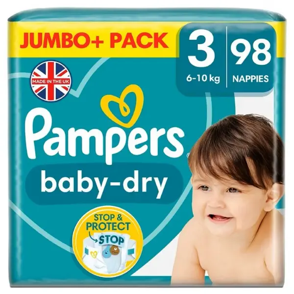 Pampers Baby Dry Size 3 Jumbo Plus Pack 98 Nappies