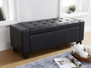 GFW Verona Black Upholstered Faux Leather Storage Bench Flat Packed