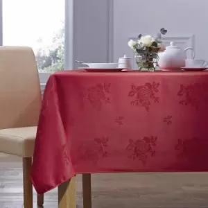 Homespace Direct - Damask Rose Tablecloth 70x90 Rectangle For Dining Table Easycare - Red