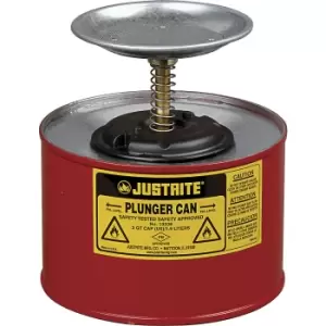 Justrite Plunger can, sheet steel, zinc plated and painted, capacity 2 l