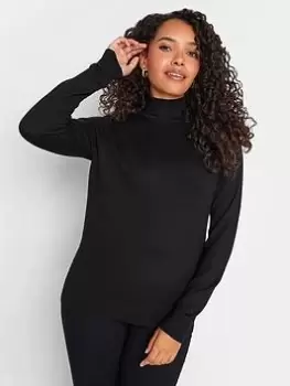 M&Co Black Roll Neck Jumper, Black, Size 10-12, Women