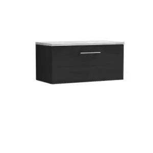 Nuie Arno 800mm Wall Hung Single Drawer Vanity & Bellato Grey Laminate Top Charcoal Black