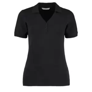 Kustom Kit Ladies Sophia ComfortecA V-Neck Short Sleeve Polo Shirt (16) (Black)