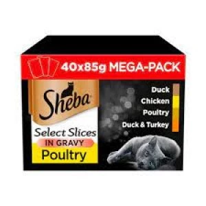 Sheba Select Slices Mixed Poultry Selection in Gravy Cat Food Pouches 40x85g