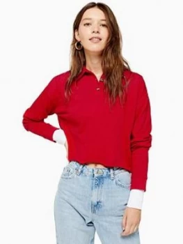 Topshop Topshop Long Sleeve Rugby Polo Top - Red
