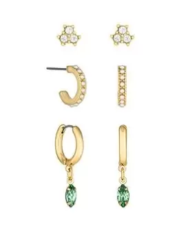 Mood Gold Crystal And Green Mixed Stone Earrings - Pack Of 3