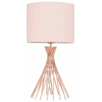 40cm Copper Metal Twist Table Lamp With Small Drum Shade - Pink