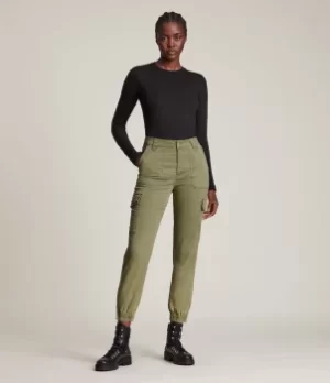 AllSaints Womens Nola High-Rise Slim Cargo Joggers, Khaki Green, Size: 30