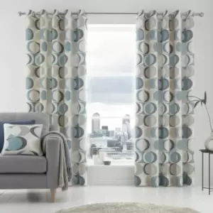 Fusion Sander Geometric Print 100% Cotton Eyelet Lined Curtains, Duck Egg, 46 x 72 Inch