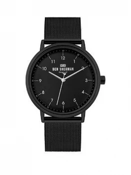 Ben Sherman Black Stainless Steel Mesh Strap with Black Dial, One Colour, Men