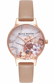 Ladies Olivia Burton Marble Floral Sand & Rose Gold Floral Watch OB16CS02