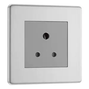 BG Nexus Flatplate Screwless Brushed Steel 5A 1 Gang Unswitched Round-Pin Socket - Grey Insert FBS29G