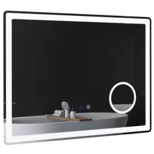 kleankin LED Bathroom Mirror with Lights, 3X Magnifying Mirror, Dimming Lighted Bathroom Mirror, Vanity Mirror with 3 Colour Front and Backlit, Smart