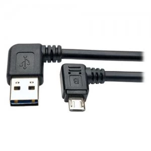 Tripp Lite Dedicated Reversible USB Charging Cable (Left / Right Angle Reversible A to Right Angle 5-Pin Micro B) Black 0.91 m (3-ft.)