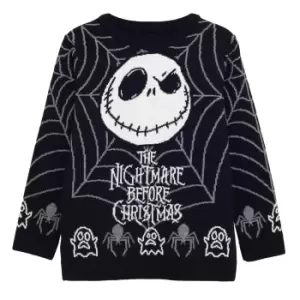 Nightmare Before Christmas Girls Jack Skellington Web Knitted Jumper (9-10 Years) (Black/White)