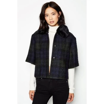 Jack Wills Auckland Wool Blend Check Cape Jacket - Green