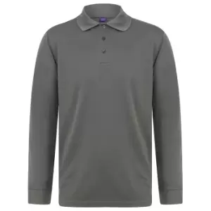 Henbury Adults Unisex Long Sleeve Coolplus Piqu Polo Shirt (3XL) (Charcoal)