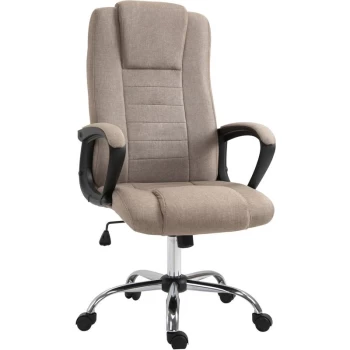 Linen Office Chair 360° Swivel High Back Wide Adjustable Seat Khaki - Vinsetto