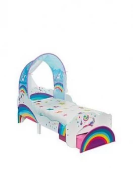 Worlds Apart Unicorn and Rainbow Toddler Bed with Canopy and Storage, One Colour