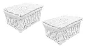 SET OF 2 Lidded Wicker Storage Basket With Lining Xmas Hamper Basket Grey Medium 35 x 24 x 15 cm