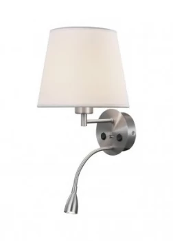 Wall + Reading Light with USB Charger, 1 x E27 (Max 20W) + 3W LED, 3000K, 210lm LED, Individually Switched, Satin Nickel