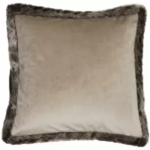 Riva Home Kiruna Faux Fur Edged Velvet Style Square Cushion Cover (45 x 45cm) (Taupe) - Taupe