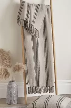 'Brinley' Woven Fabric Strip Bedspread Throw With Tasselled Edges
