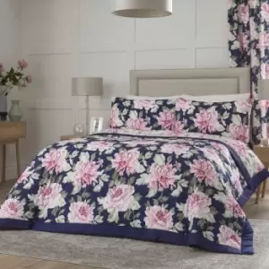 Dreams&drapes - Kirsten Floral Print Quilted Bedspread, Pink/Blue, 200 x 230 Cm