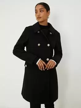 Dorothy Perkins Military Button Coat - Black, Size L, Women