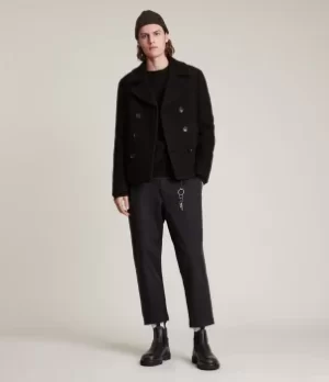 AllSaints Mens Eds Wool Blend Peacoat, Black, Size: 44