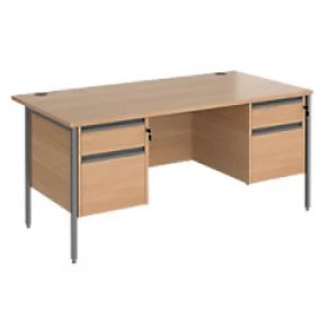 Straight Desk with Beech Coloured MFC Top and Graphite H-Frame Legs and 2 x 2 Lockable Drawer Pedestals Contract 25 1600 x 800 x 725mm