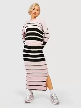 Boohoo Stripe Jumper And Skirt Knitted Co-ord - Pink Size M Women