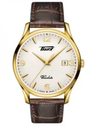 Tissot Mens Heritage Visodate White Dial Brown Leather Strap Watch...