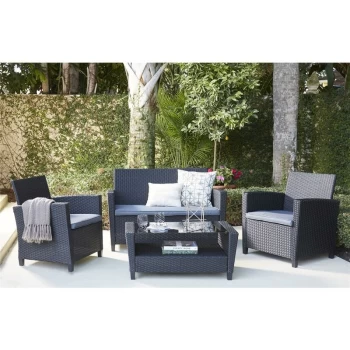 COSCO Malmo 4 Piece Resin Wicker Rattan Outdoor Garden Set Black - Grey Cushions