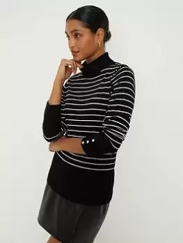 Dorothy Perkins Stripe Roll Neck Button Cuff Jumper - Multi, Size S, Women