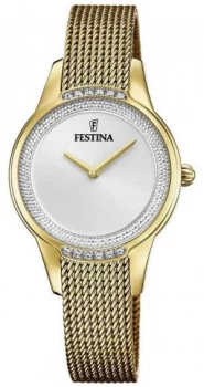Festina Womens Gold Plated Steel Mesh Bracelet Silver Watch