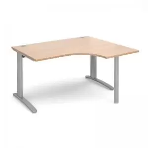 TR10 right hand ergonomic desk 1400mm - silver frame and beech top