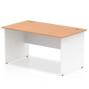 Trexus Desk Rectangle Panel End 1400x800mm Oak Top White Panels Ref