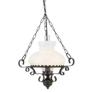 1 Light Ceiling Pendant Rustic with Opal Glass Shade, E27