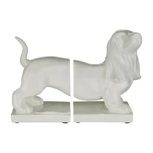 Premier Housewares Set of Dog Bookends - White High Gloss Finish Polyresin