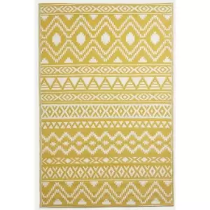 Anna Aztec Yellow & White Outdoor Rug Runner, 180 x 270cm - Yellow and White - Homescapes