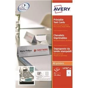 Original Avery L4796 210x60mm Printable Business Tent Cards Pack of 20 Cards