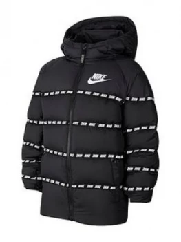 Boys, Nike Older Down Jacket - Black/White, Size S, 8-10 Years
