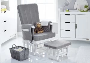 Obaby Deluxe Reclining Glider Chair and Stool - White & Grey