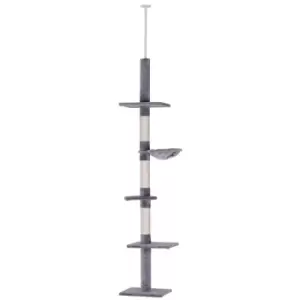 PawHut Adjustable 5-Tier Cat Floor to Ceiling Scratching Tree - Grey/White