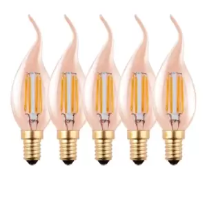 4.5 Watts E14 LED Bulb Amber Flame Tip Warm White Dimmable, Pack of 5