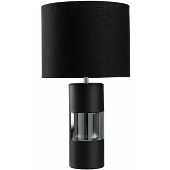 Black and Chrome Cylinder Table Lamp With Reni Drum Shade - Black and Chrome Cylinder Table Lamp With Small Drum Shade - No Bulb