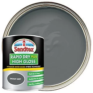 Sandtex Rapid Dry Plus High Gloss Paint - Smokey Grey 750ml