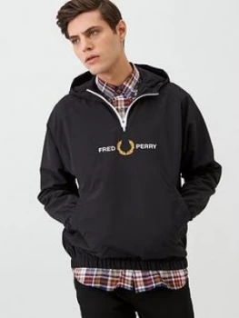 Fred Perry Embroidered Half Zip Jacket - Black, Size L, Men